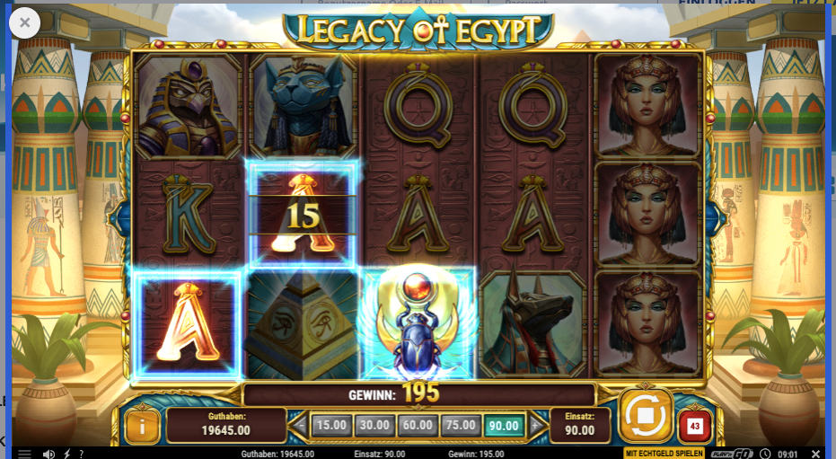 Legacy of Egypt Slot Spieloberfl&auml;che